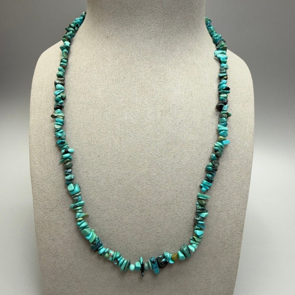 Blue Dyed Howlite Chip Bead Necklace 24" Southwestern Western‎ Chic Casual